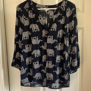 Silver and Blue Boxy Blouse with Mandarin Collar